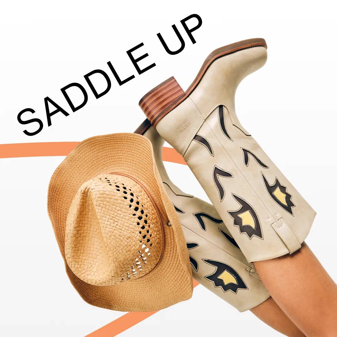 Featuring cowboy boots and a straw hat
