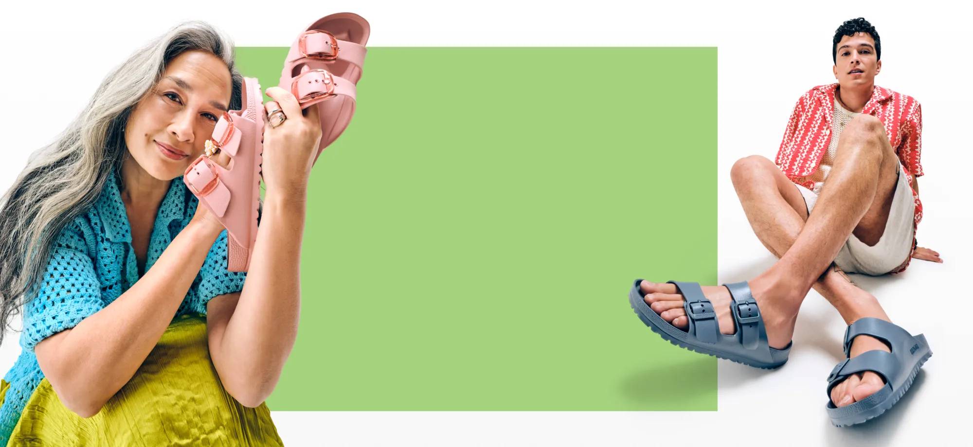 Featuring an assortment of colorful Birkenstock sandals.