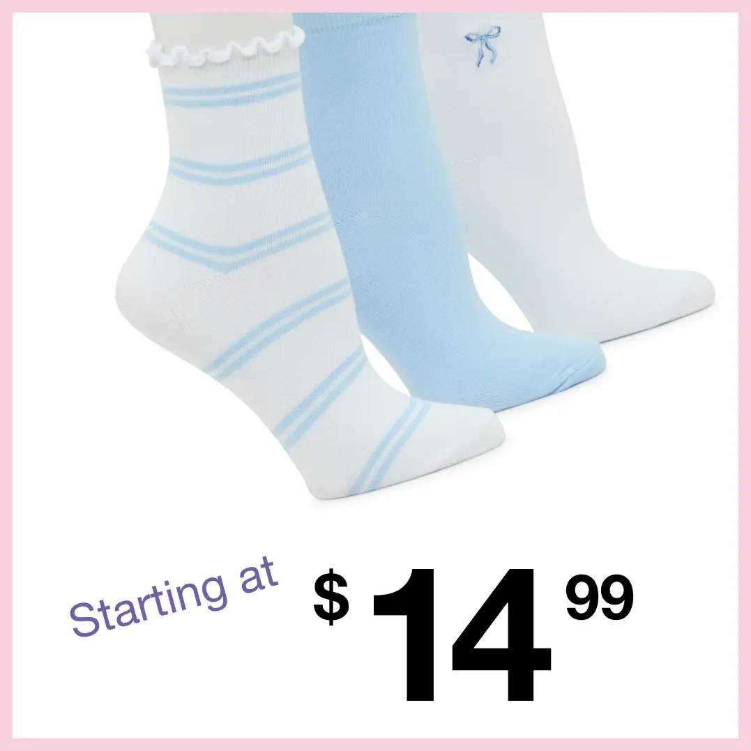 Featuring blue and white socks.