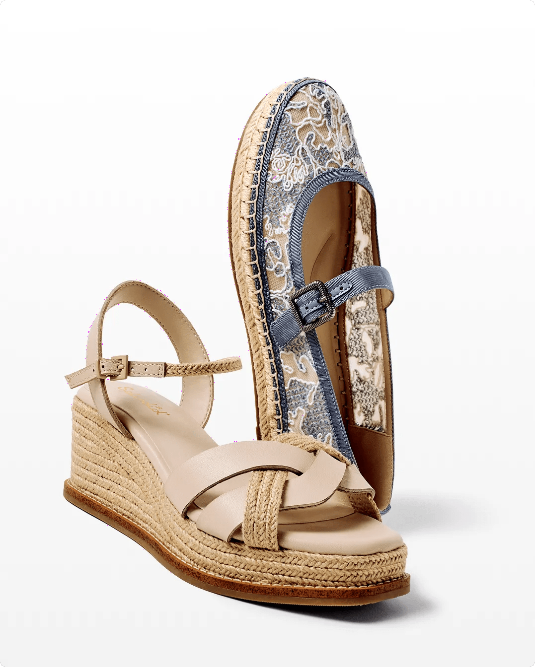 Featuring natural detail wedge sandals perfect for spring and summer events.