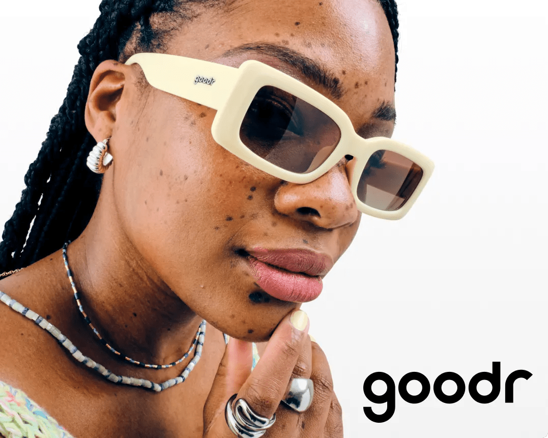 Featuring a woman wearing a pair of butter yellow goodr sunglasses.