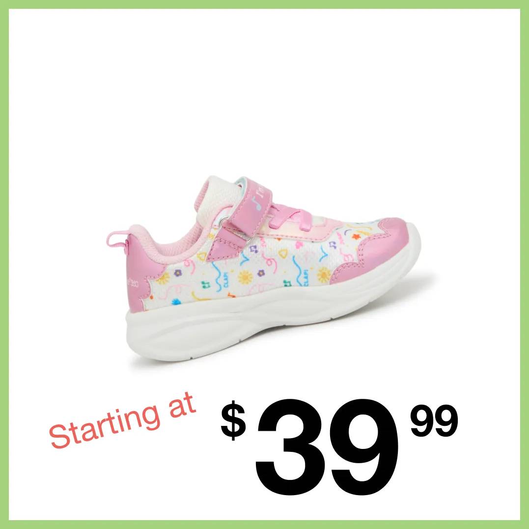 Featuring a kids' pink sneaker.