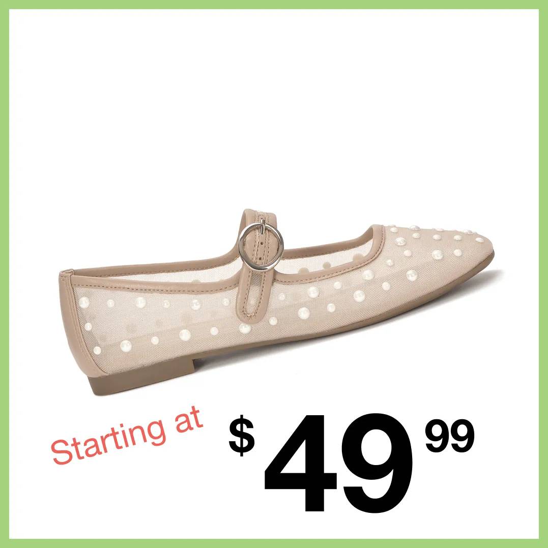 Featuring a women's beaded flat.