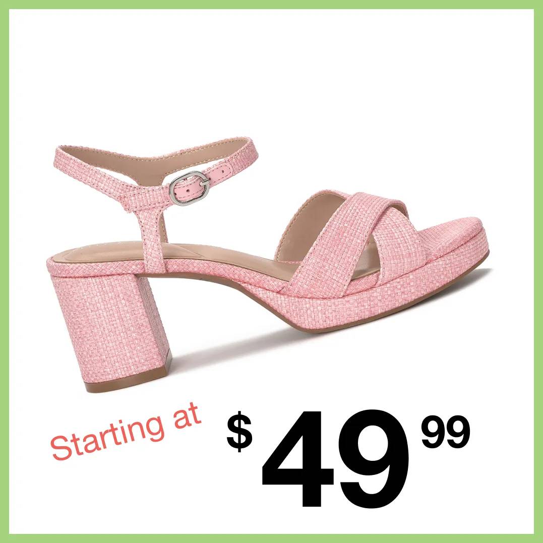 Featuring a women's pink dressy sandal.