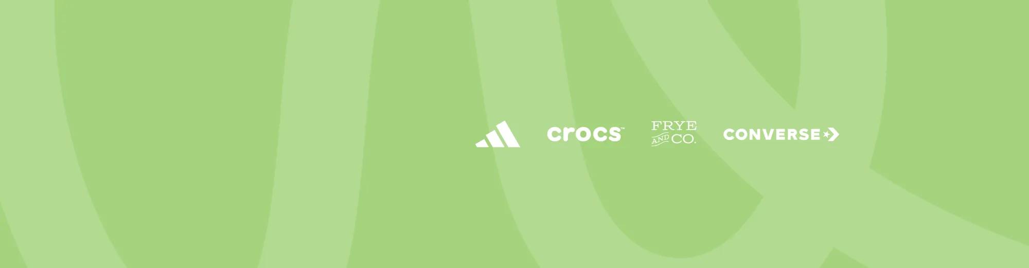 Feature the logos of some big brands like adidas, crocs, frye & co, and converse.