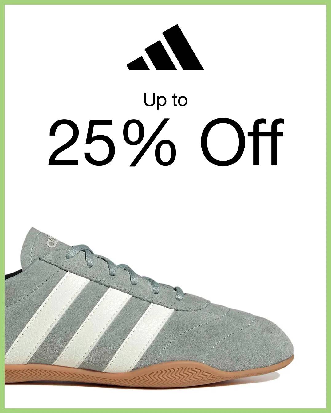 Featuring a grey Adidas sneaker.