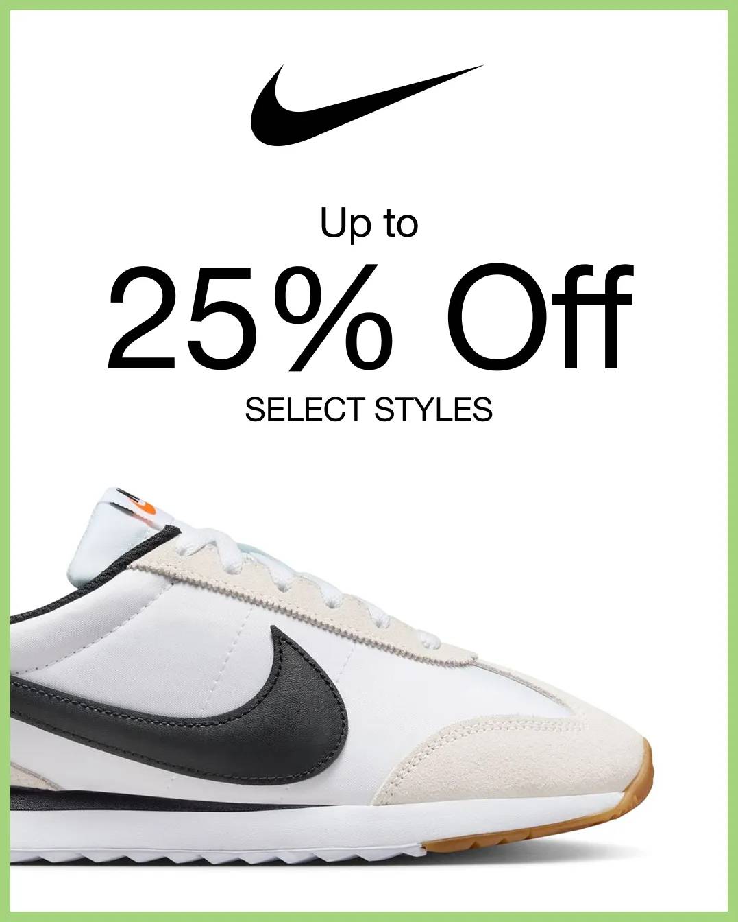 Featuring a black and white Nike sneaker.