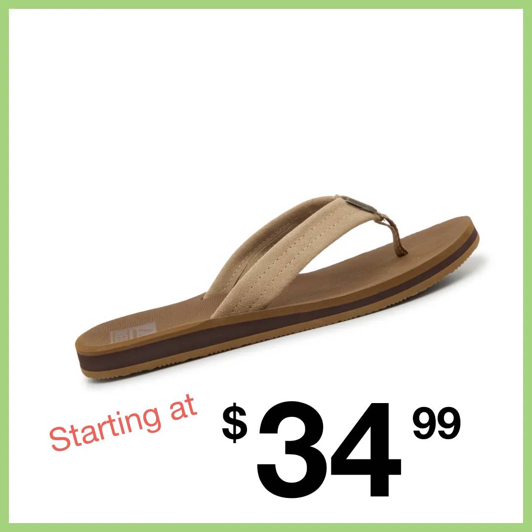 Featuring a men's flip flop.