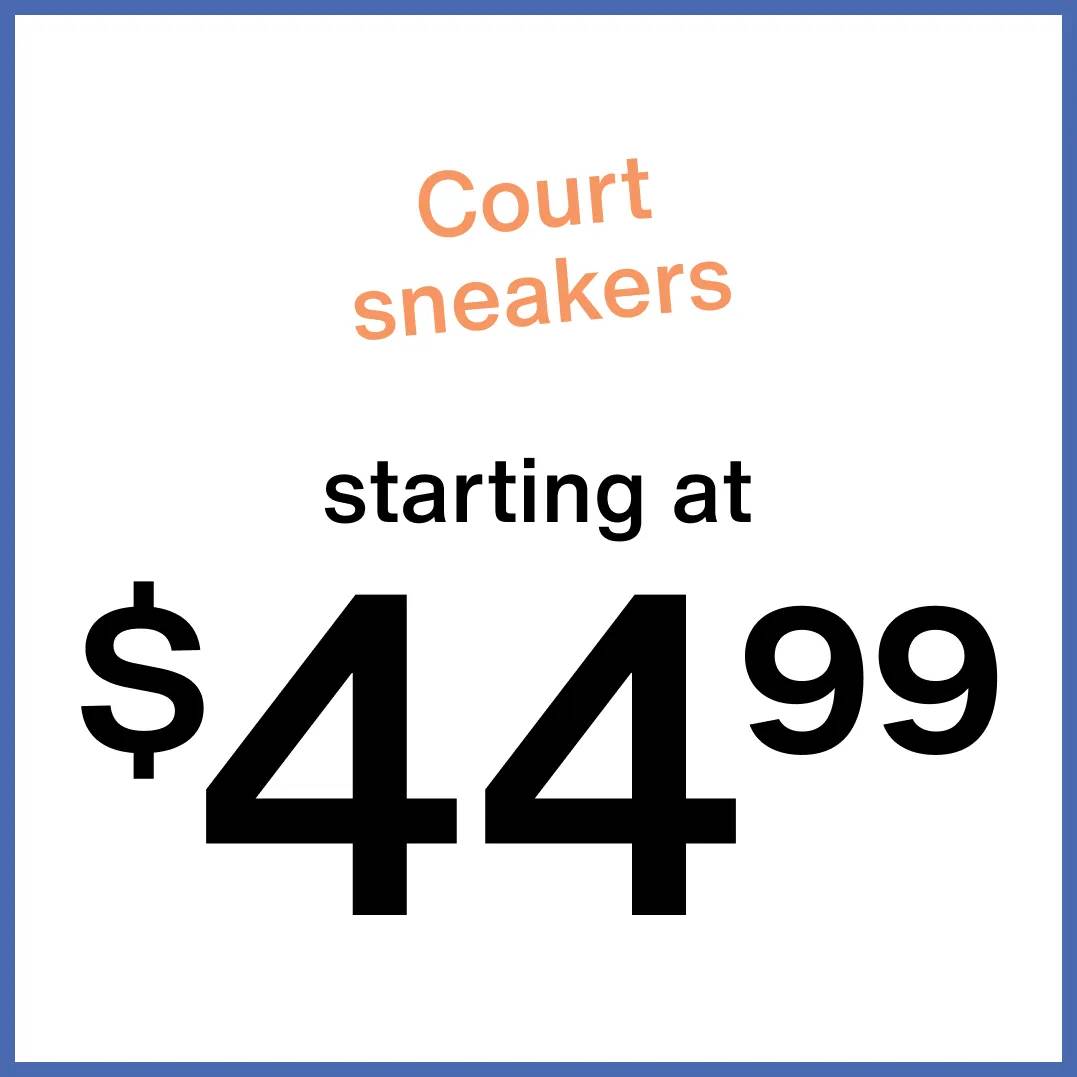 Click to shop kids court sneakers starting at $44.99