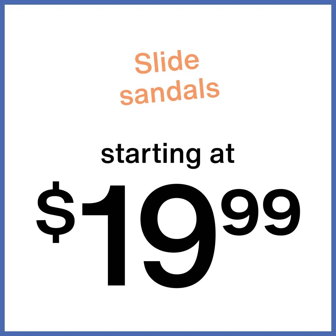 Click to shop kids' slide sandals starting at $19.99