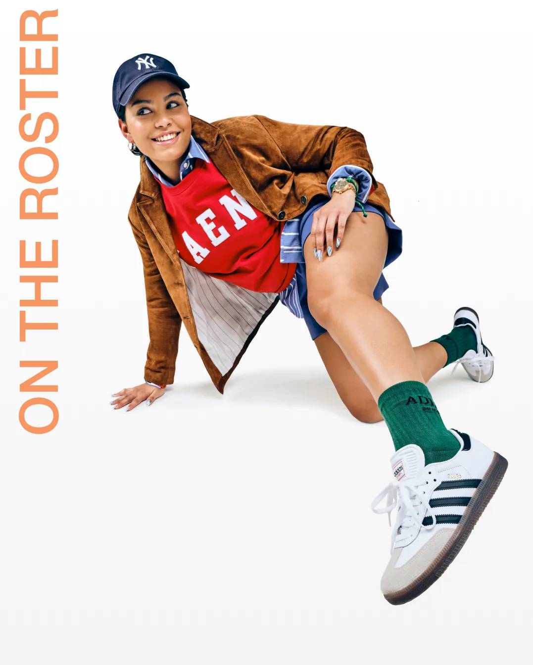 Featuring a woman wearing adidas sneakers.