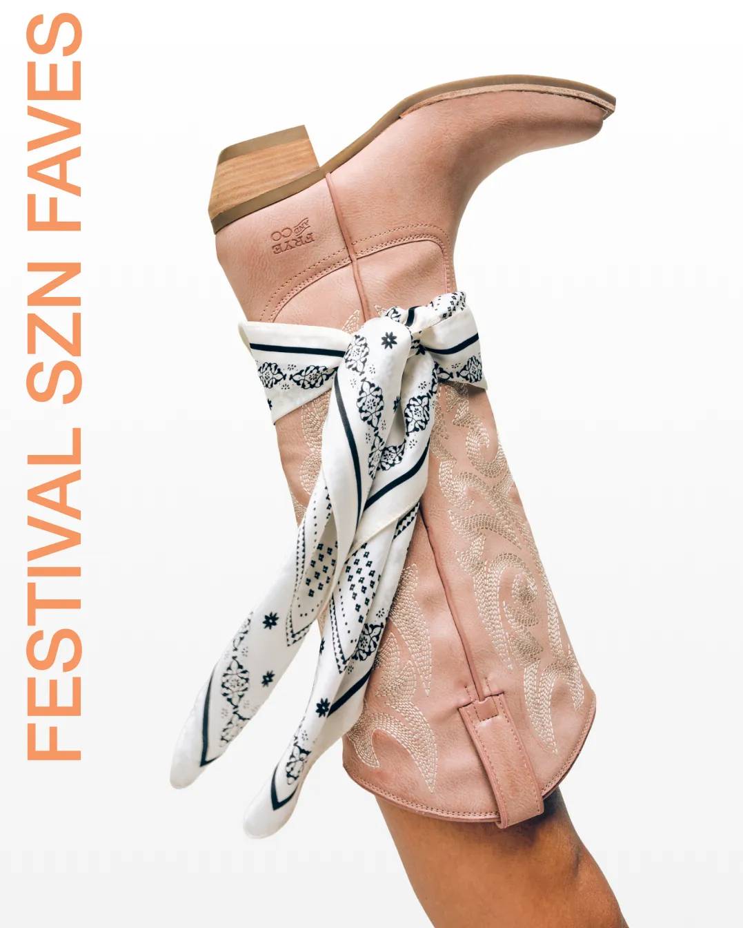 Featuring a pink Frye & Co. boot with a white and black bandana.