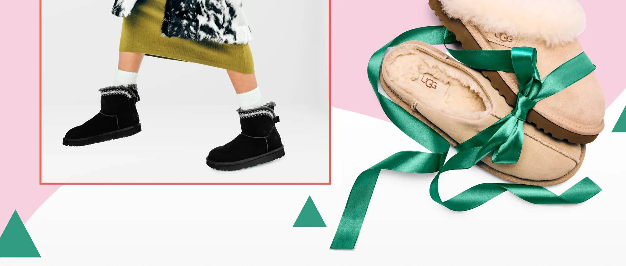 Featuring a model styling UGG boots.