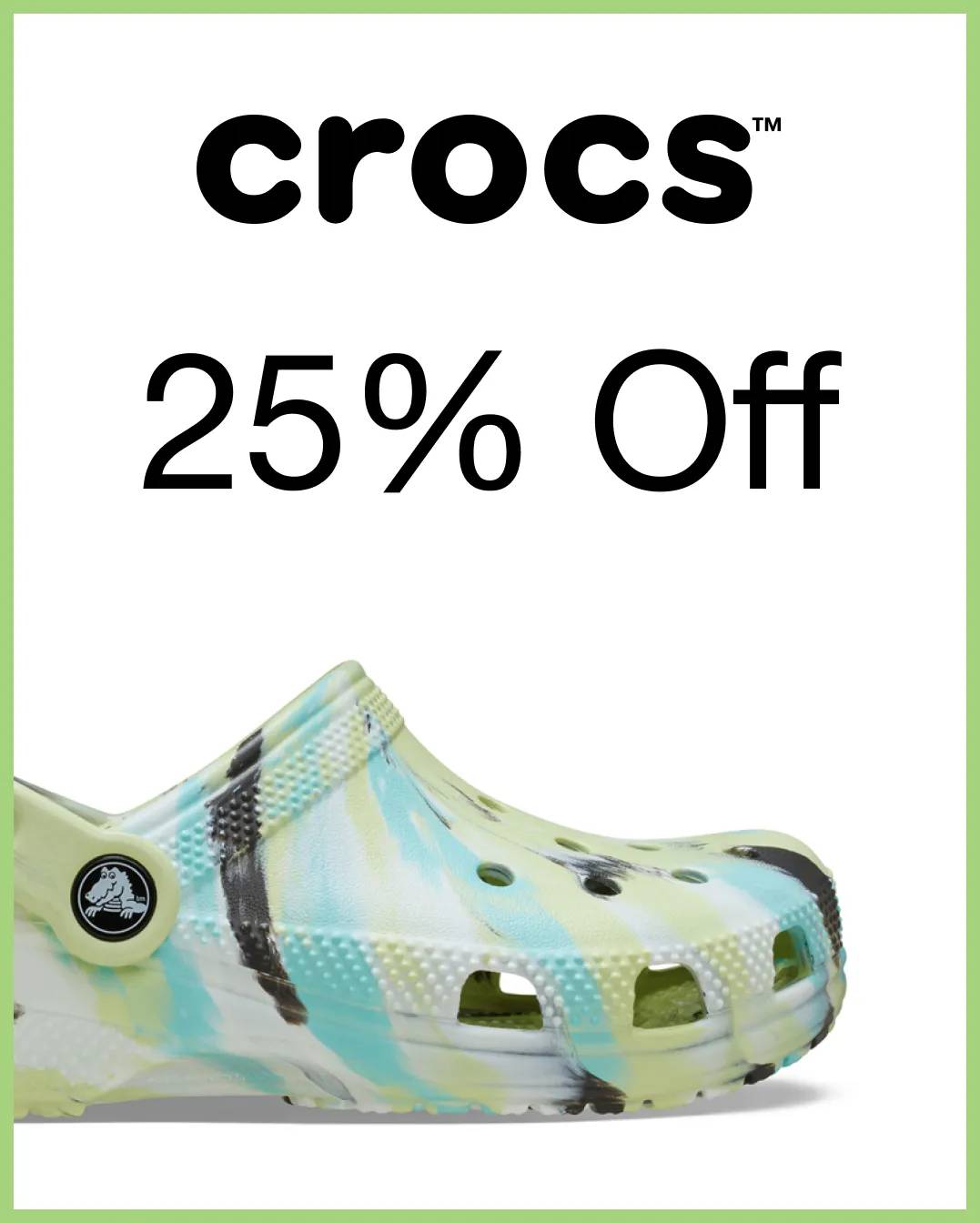 Featuring a blue and green Croc.