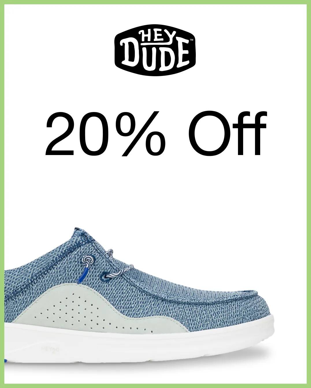 Featuring a blue and white slip on shoe from HeyDude.
