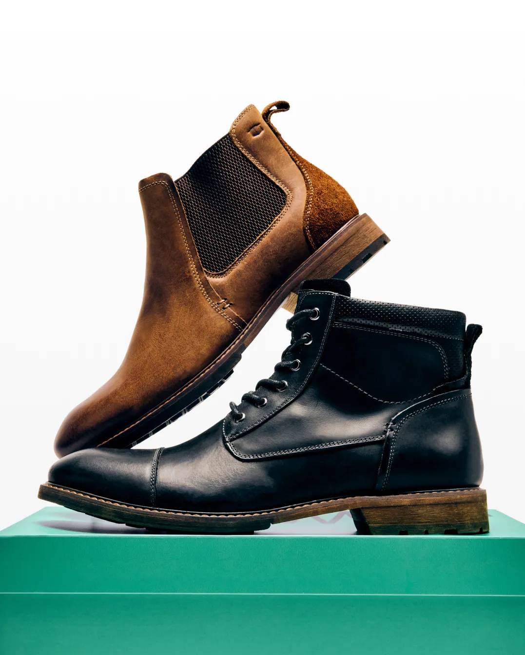Featuring two pairs of men's boots.