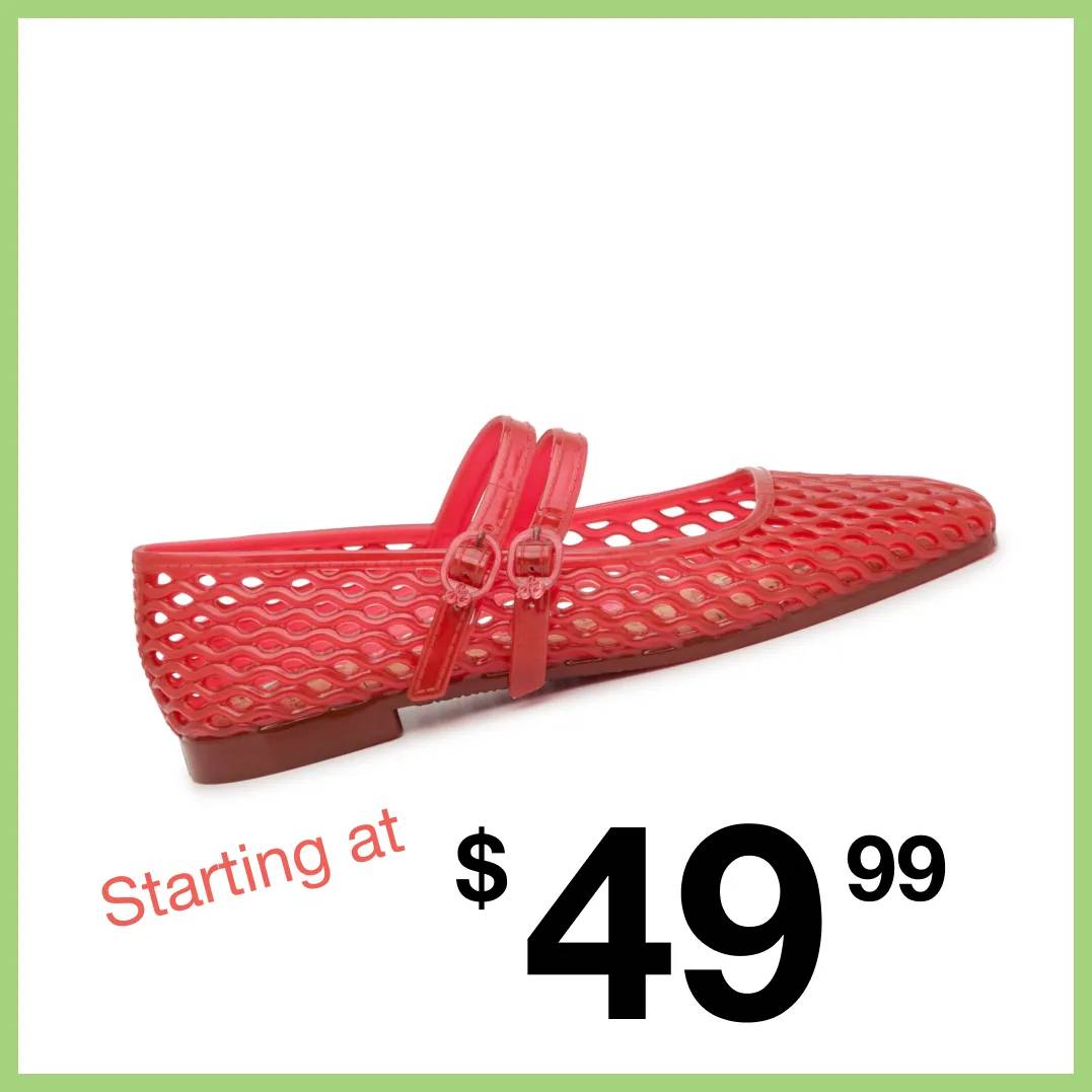 Featuring a women's red flat.