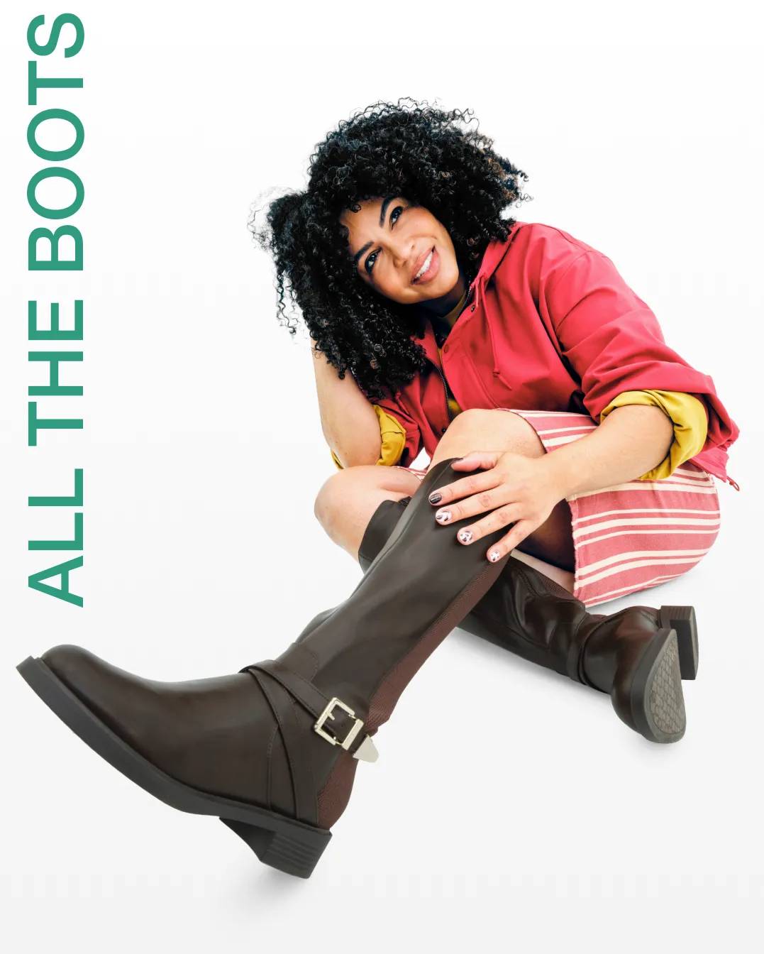 Featuring a woman wearing tall brown boots.