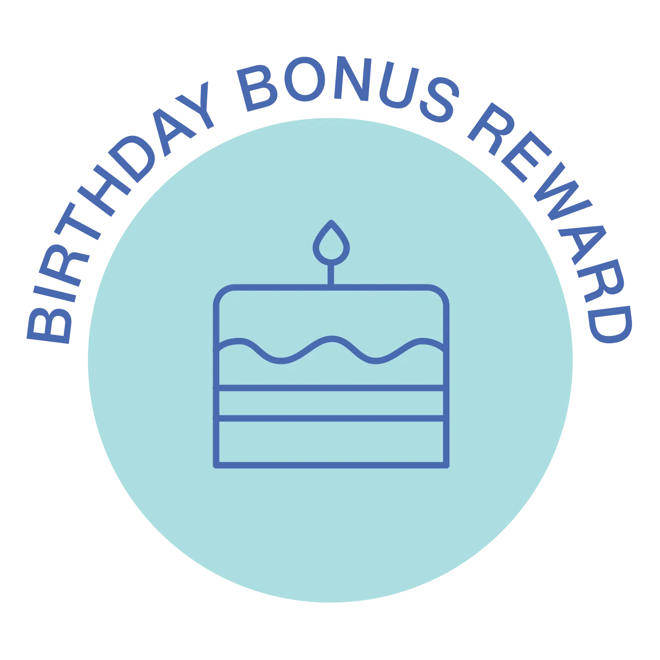 Light blue circular icon with a birthday cake inside.