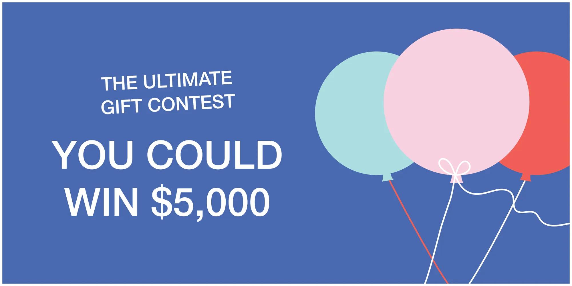 Featuring a blue, pink and red balloon.