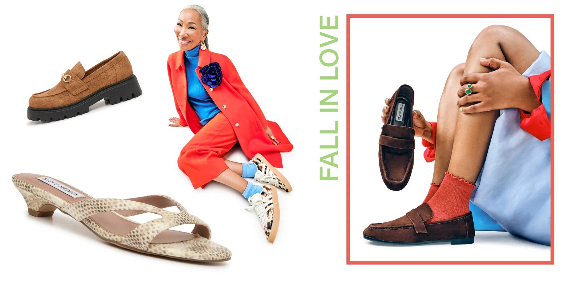 Featuring a variety of animal printed shoes with a model styling a few.