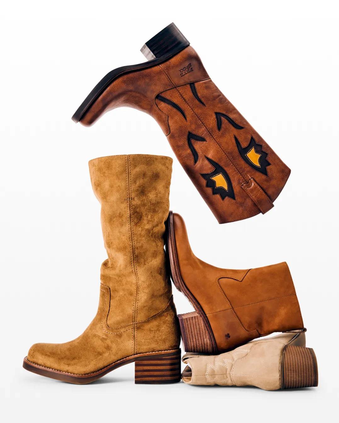 Featuring a pair of tall Bordeaux western and cowboy boots