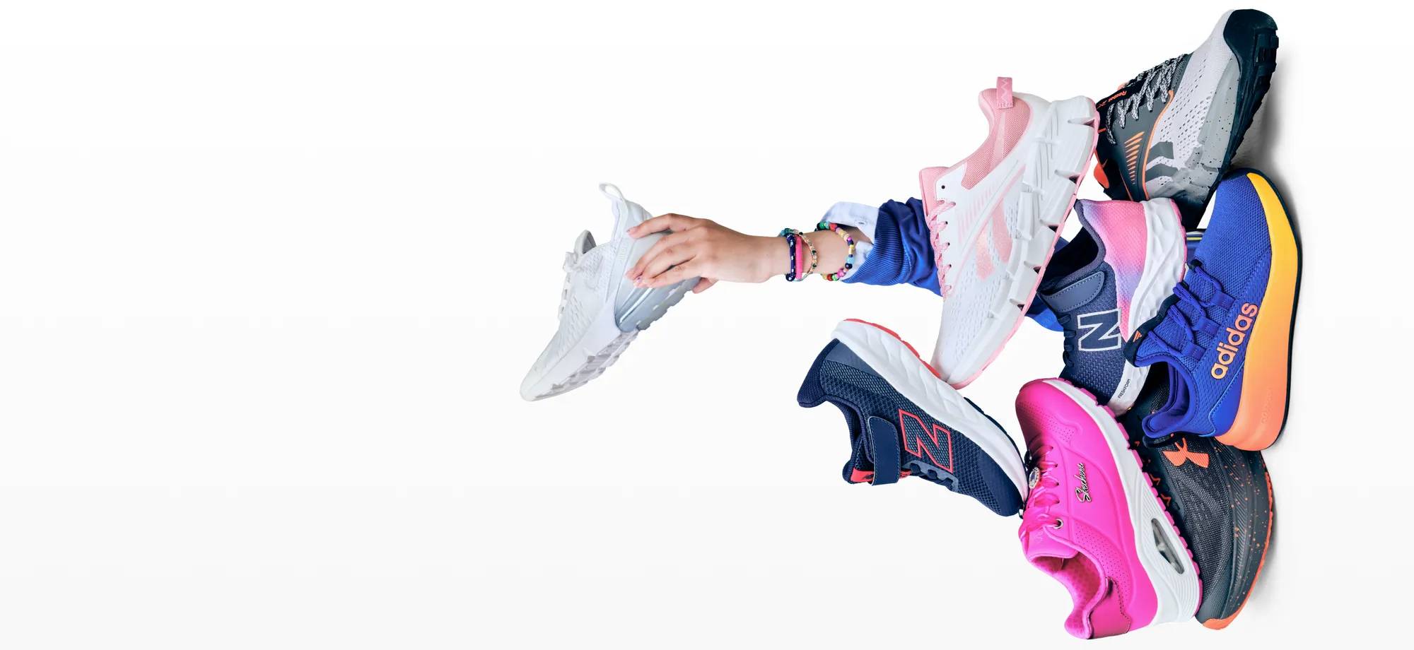 Featuring an assortment of sneakers.