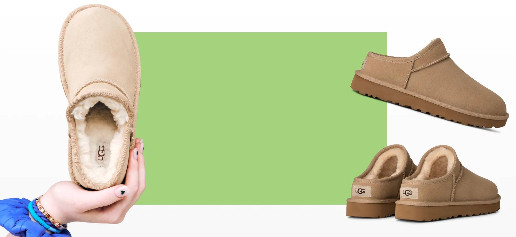 Featuring an assortment of UGG slippers.