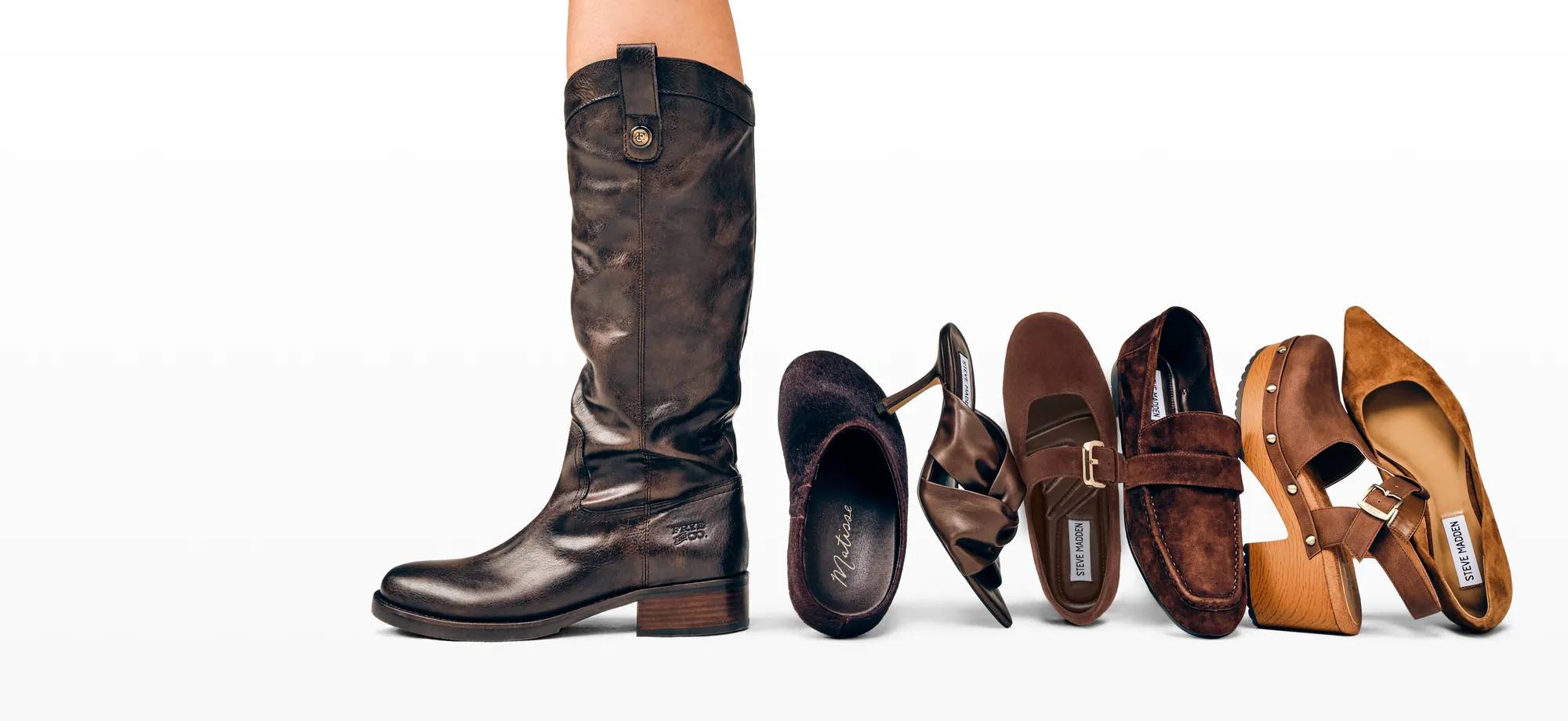 Featuring a model with an assortment of different shoe styles. Click to read more about how to find the right fit at DSW.