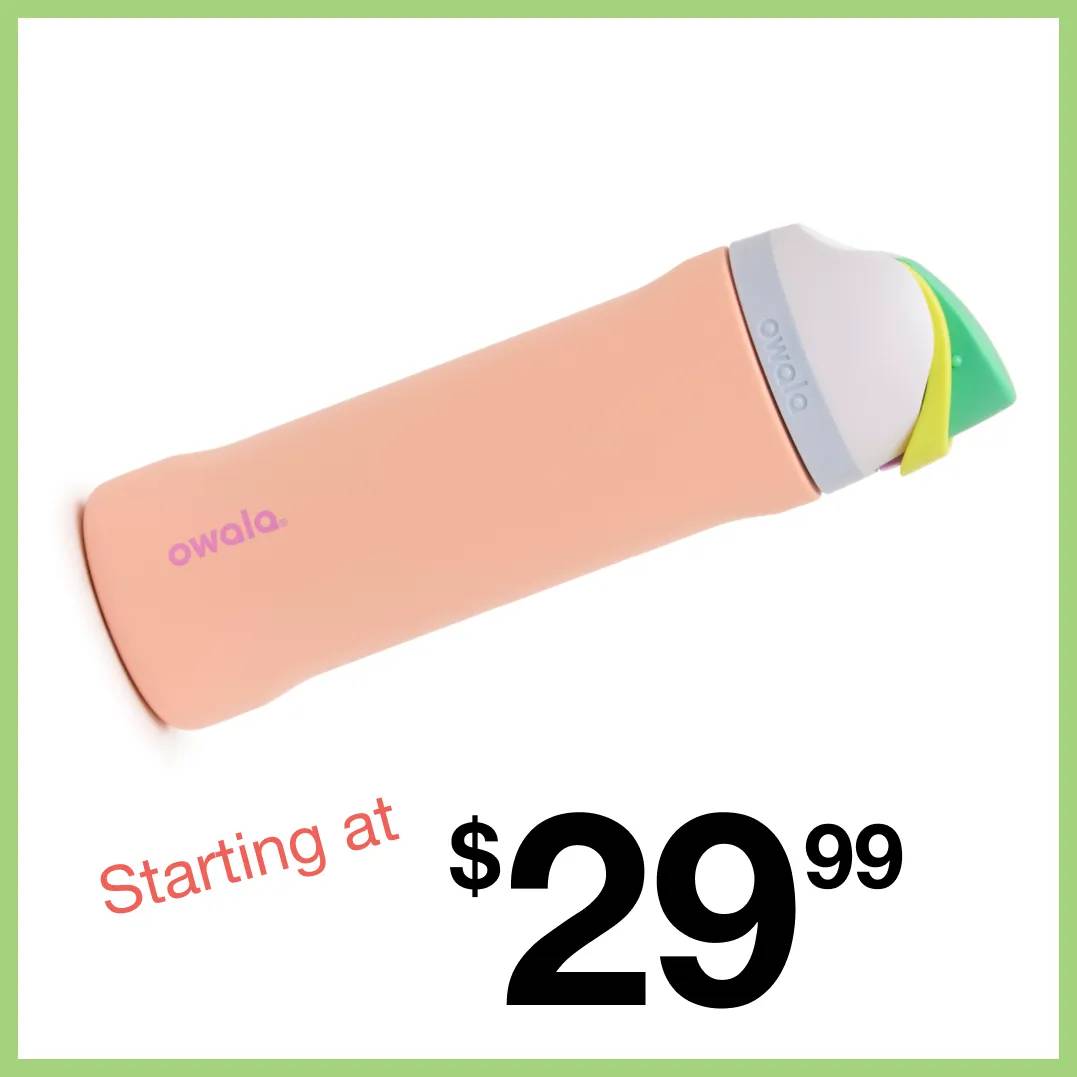 Featuring a peach colored waterbottle.