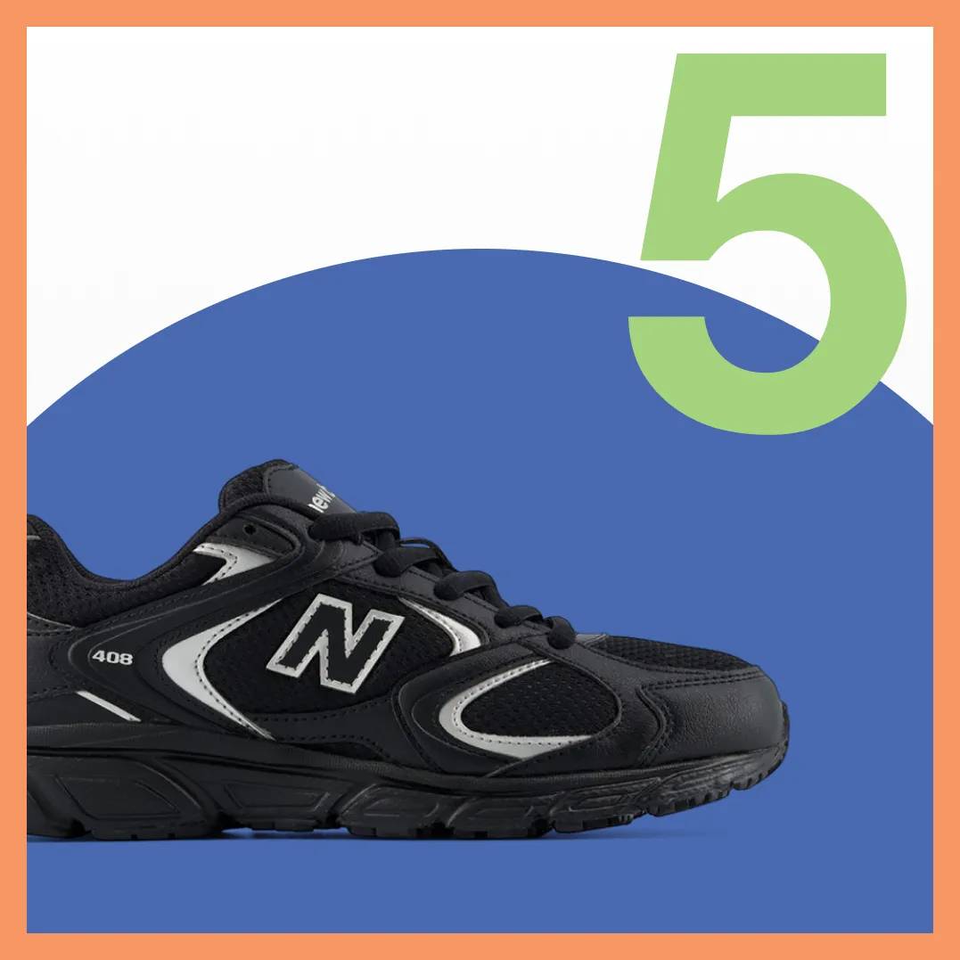 Featuring a kids' New Balance 408 sneaker.