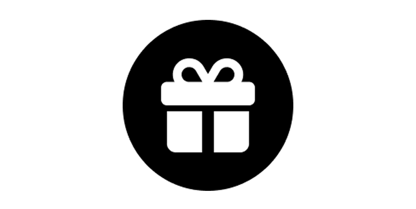 Featuring a black gift icon.