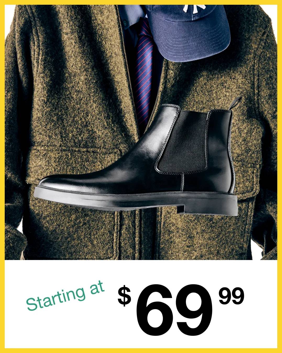 Featuring a pair of men's boots