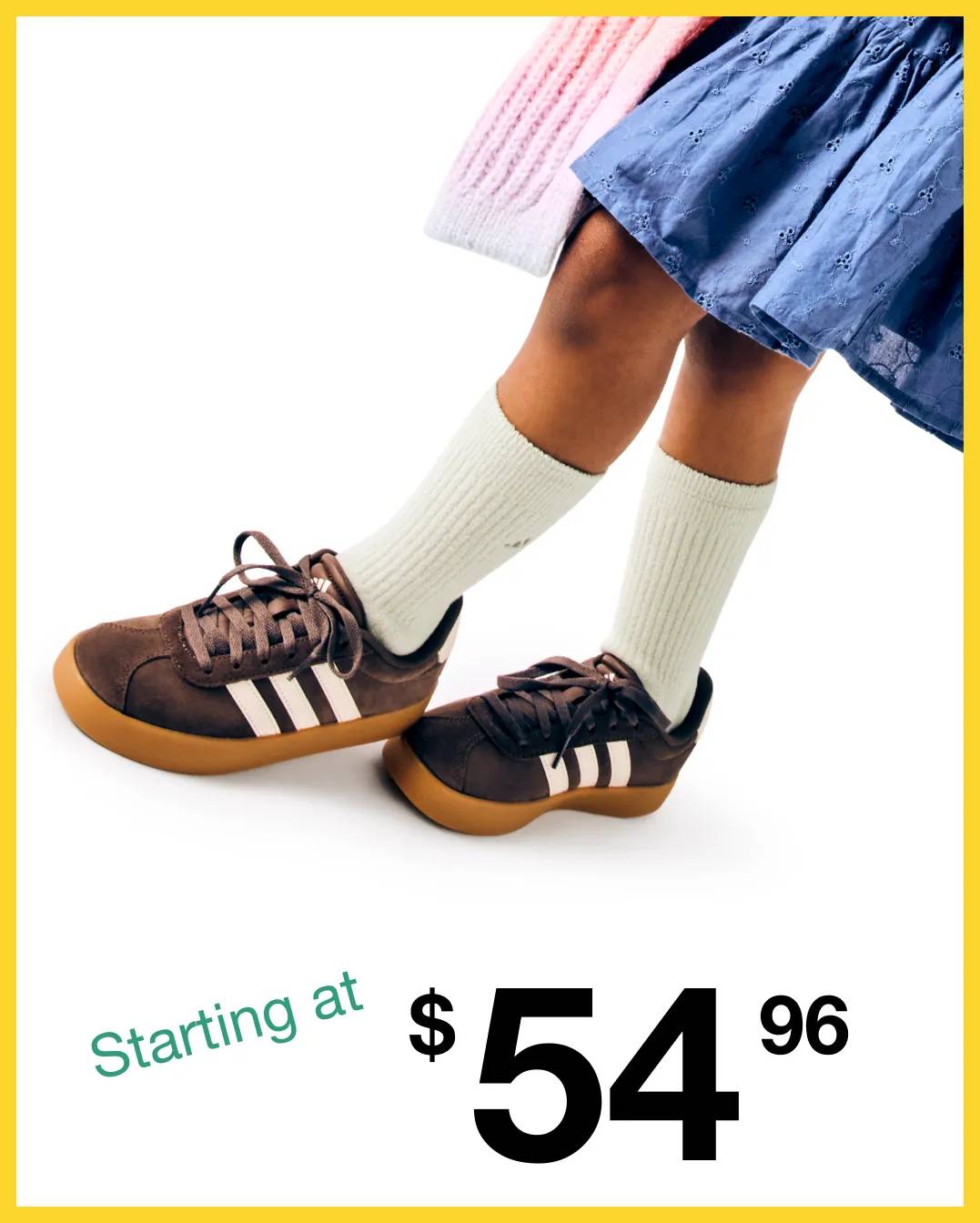 Featuring a pair of kids' adidas court sneakers.