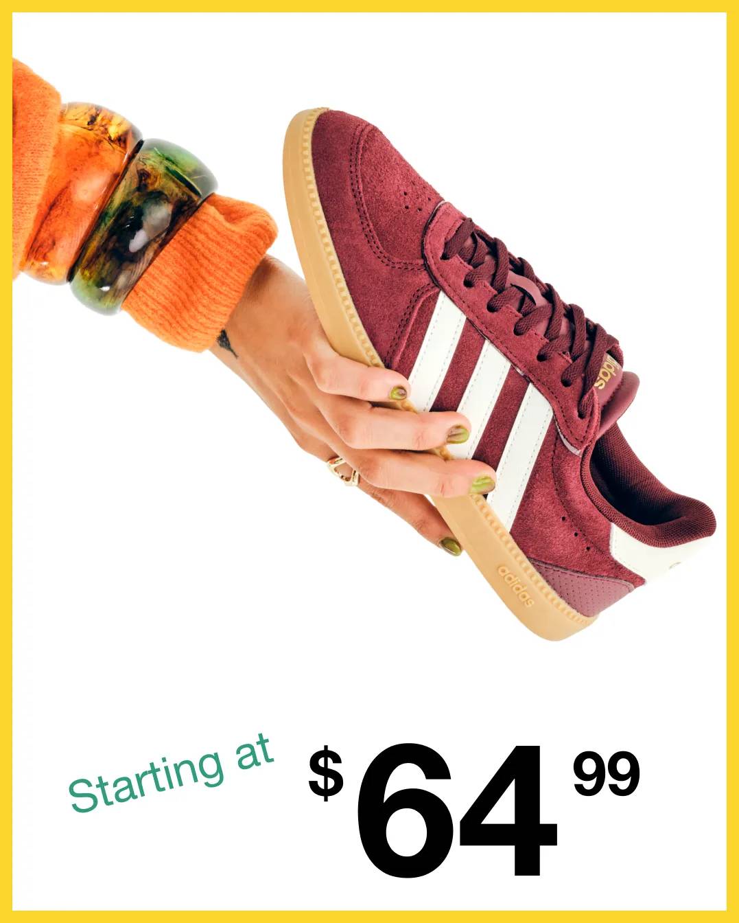 Featuring a burgundy court sneaker from adidas.