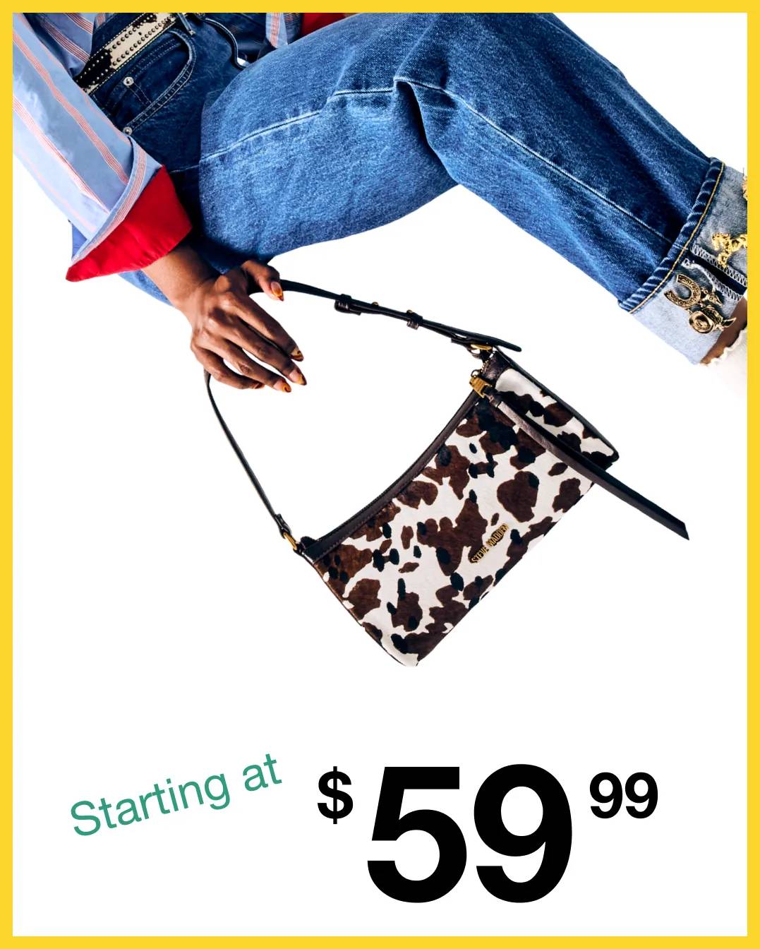 Featuring an animal print handbag.