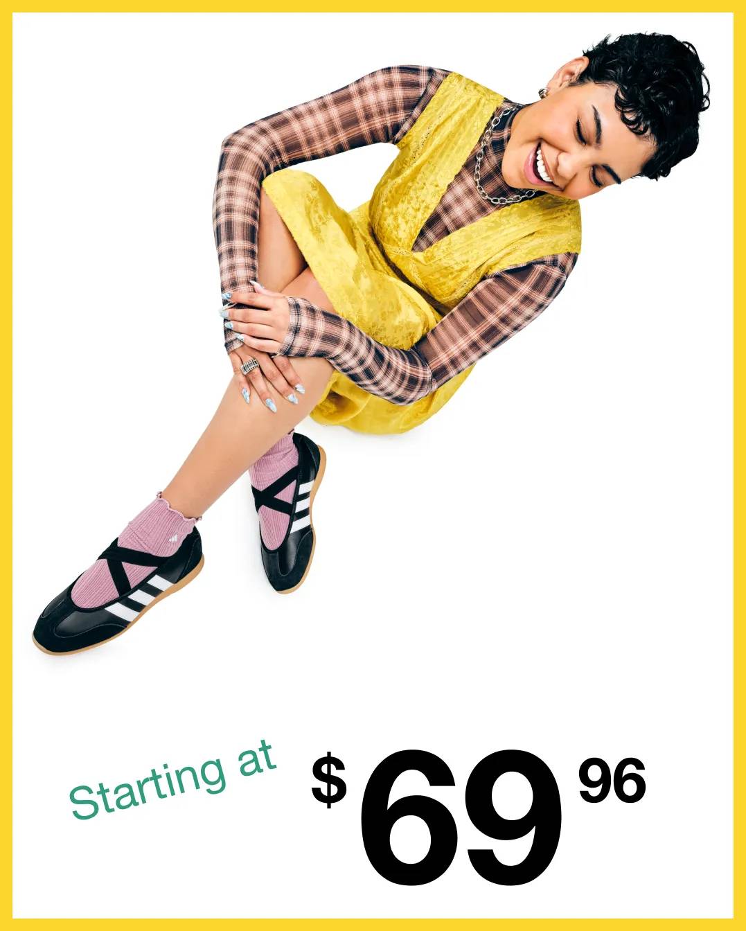 Featruing a woman wearing an adidas Barreda Mary Jane sneaker.