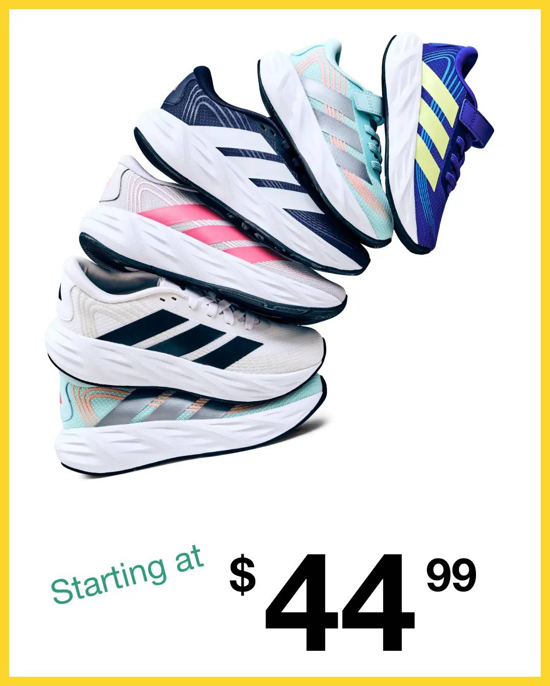 Featuring an assortment of adidas sneakers.