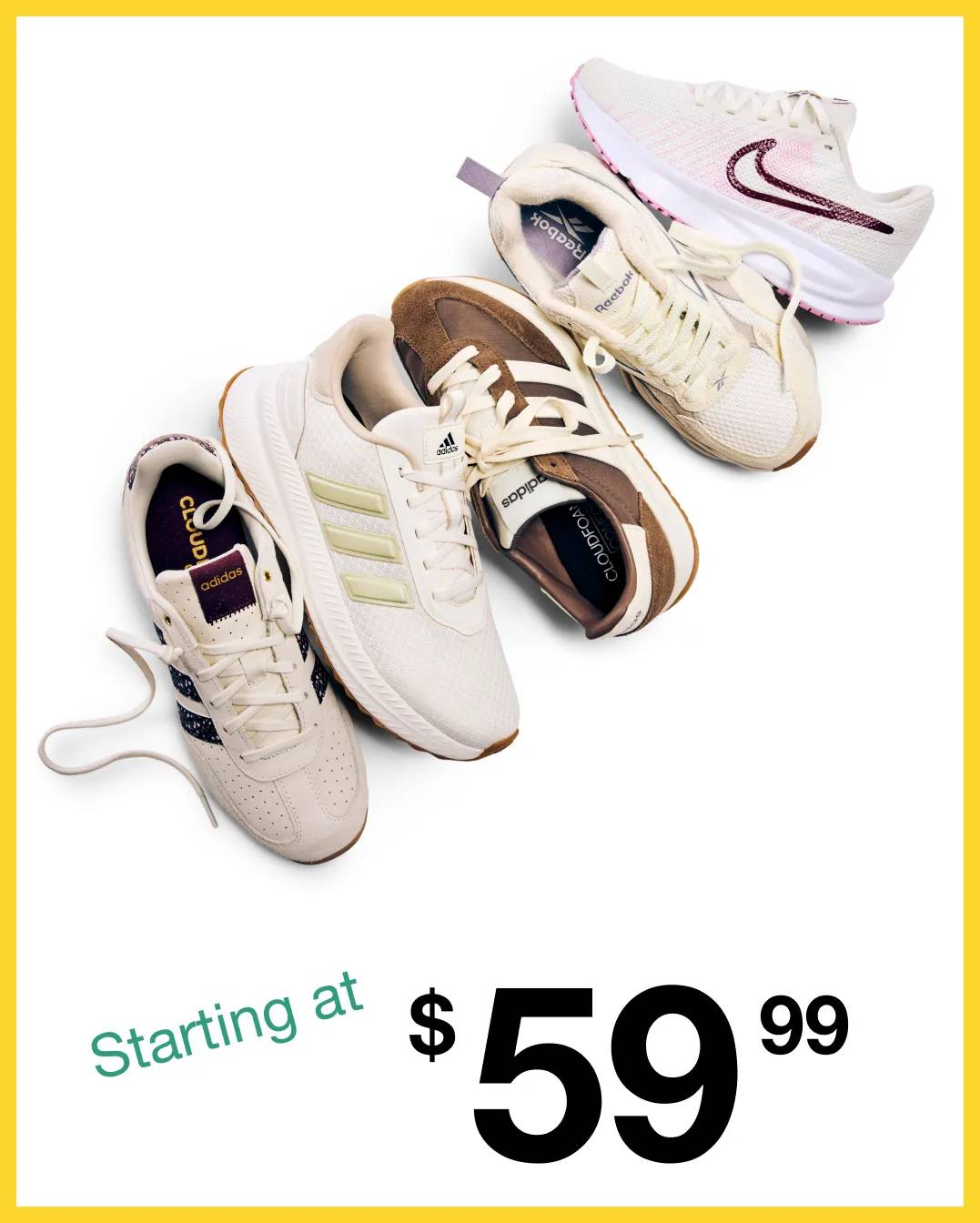 Featuring an assortment of women's sneakers.