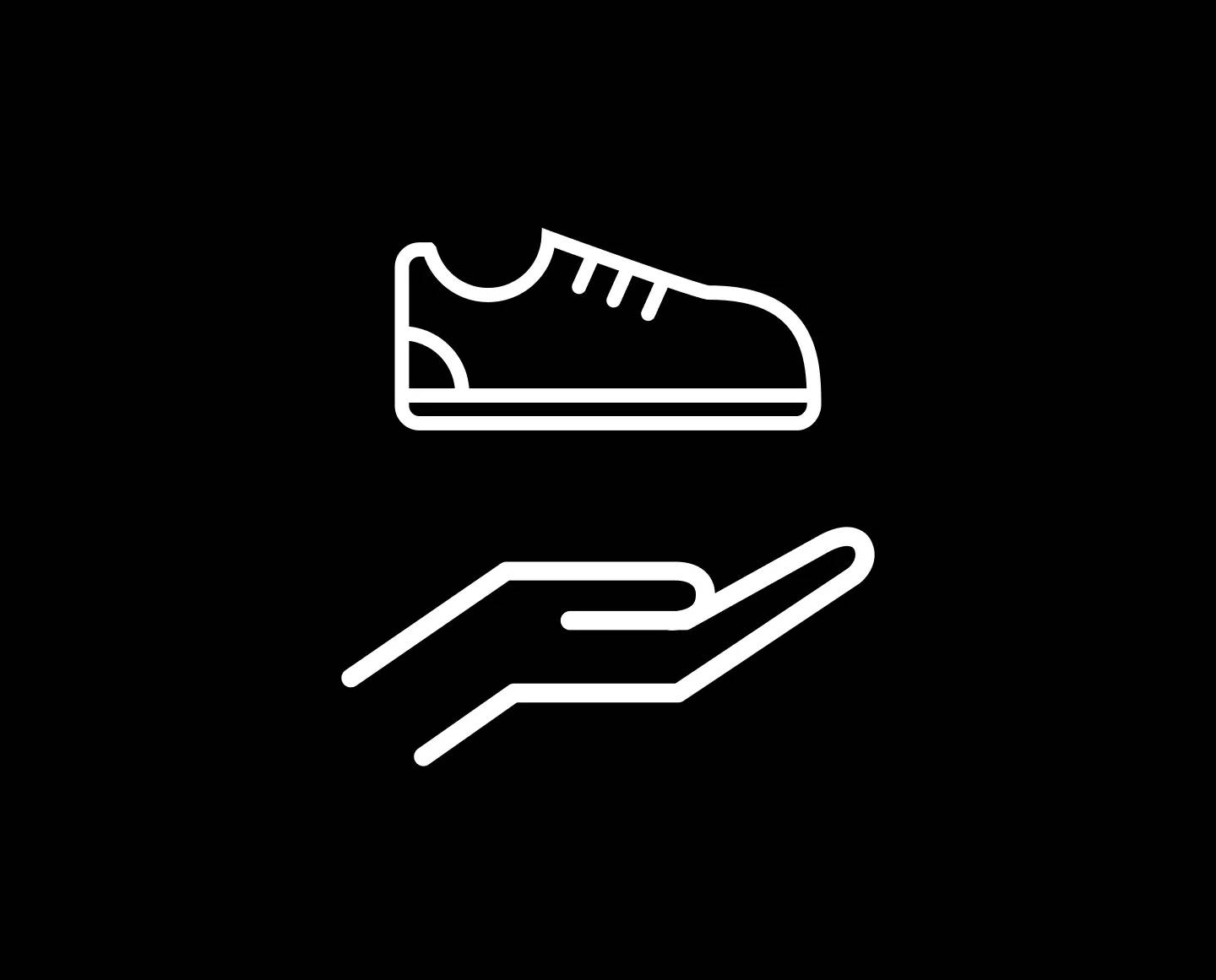 Featuring a hand icon with a sneaker above it.