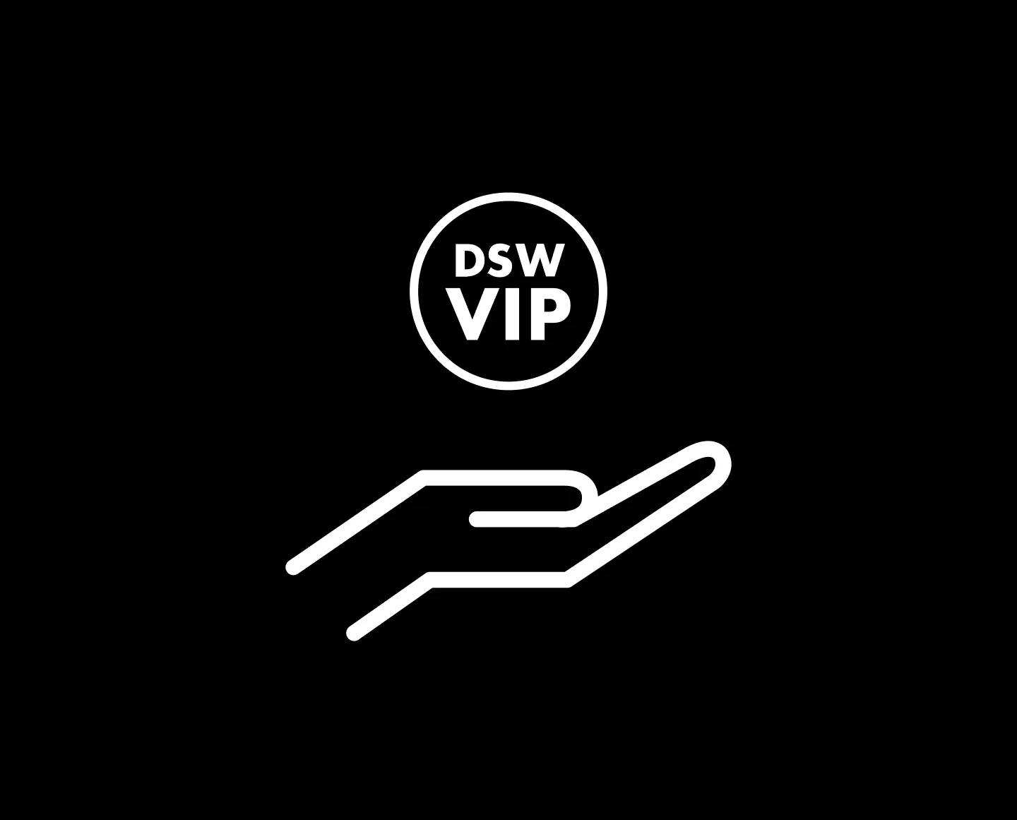 Featuring a hand icon with DSW VIP logo above it.