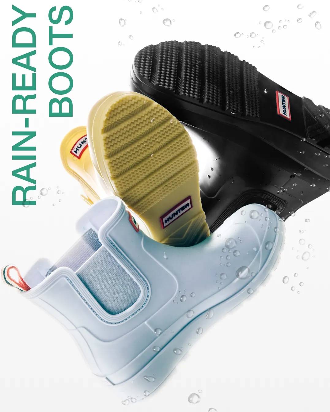 featuring an assortment of rain boots.