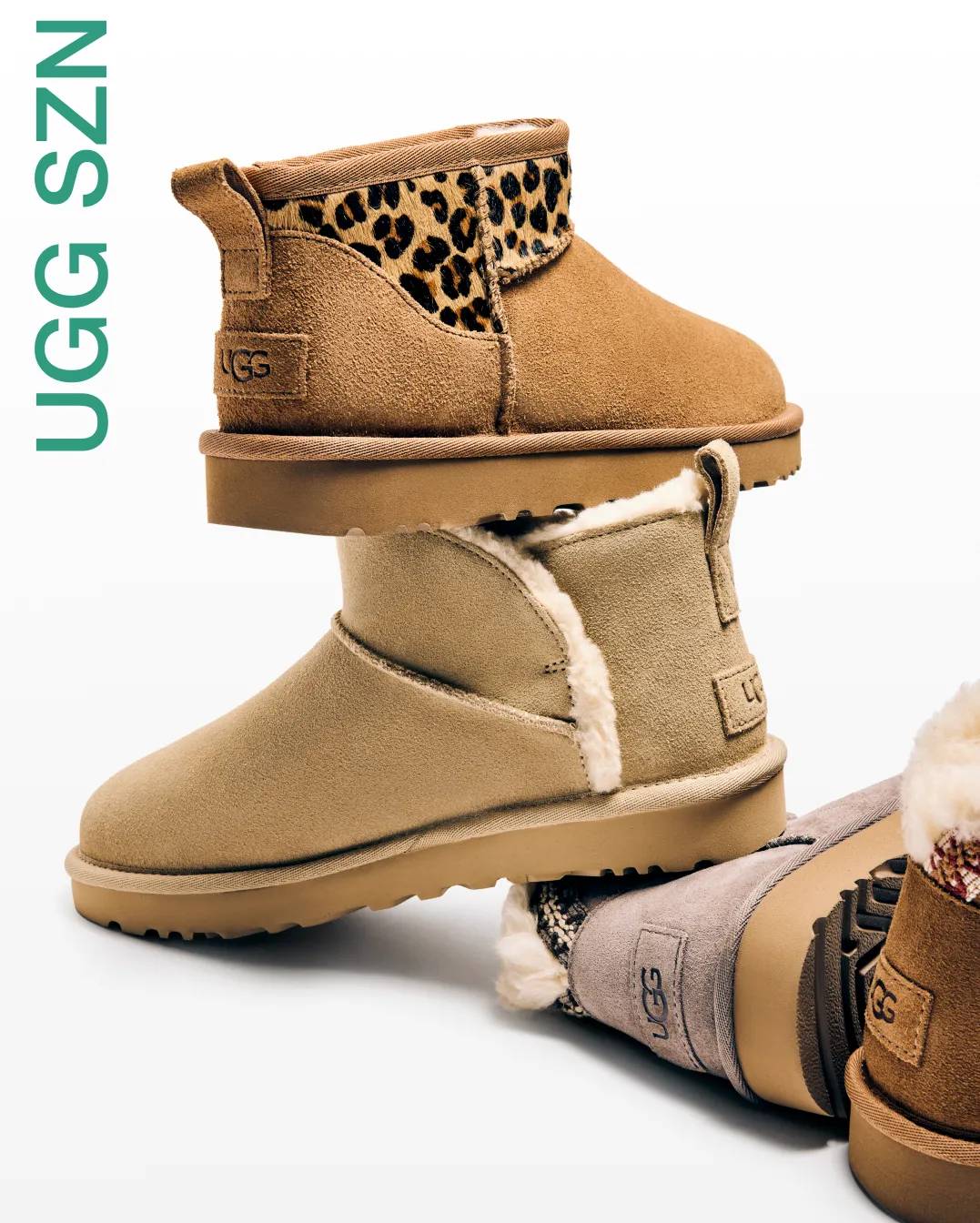 Featuring an assortment of UGG slippers.