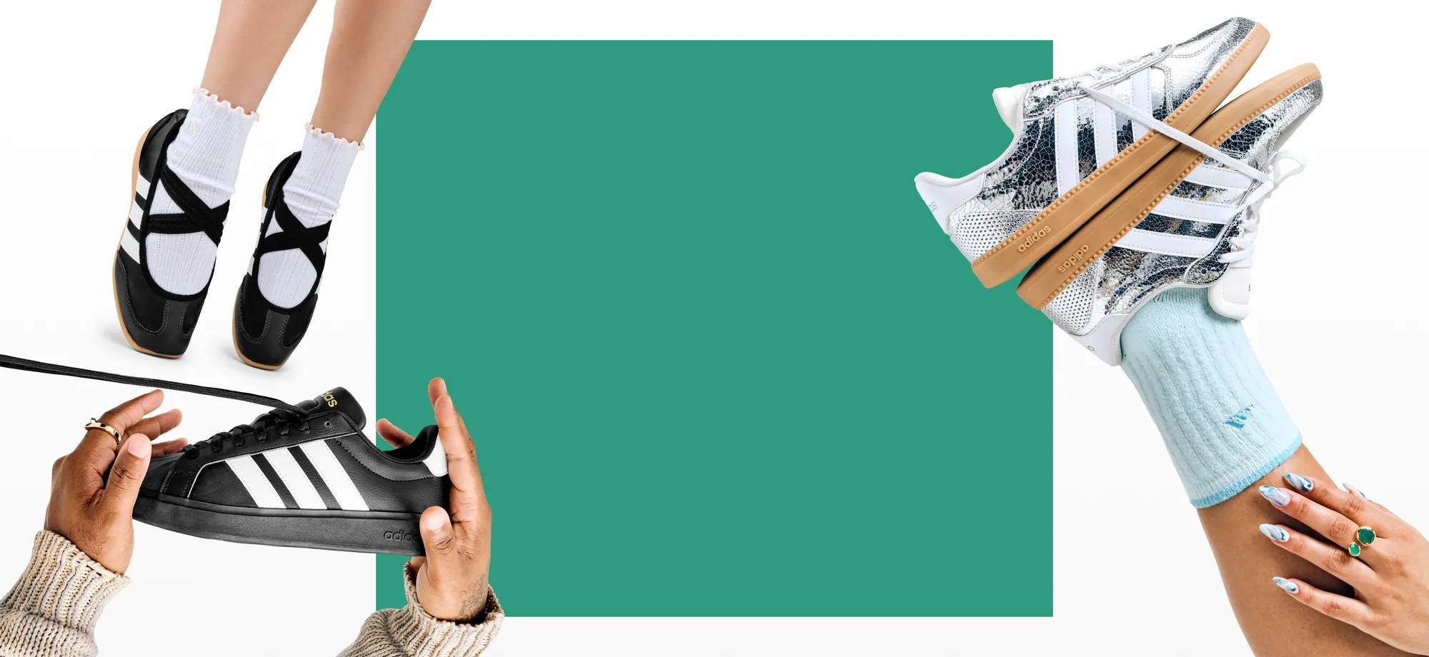 Featuring an assortment of adidas sneakers.