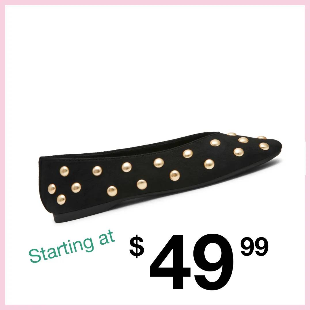 Featuring a black flat with gold studs all over it.