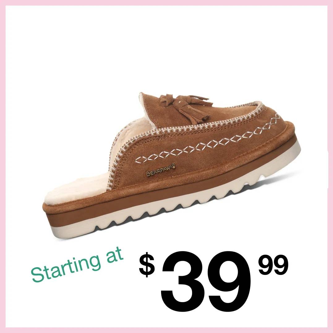 Featuring a brown slipper.