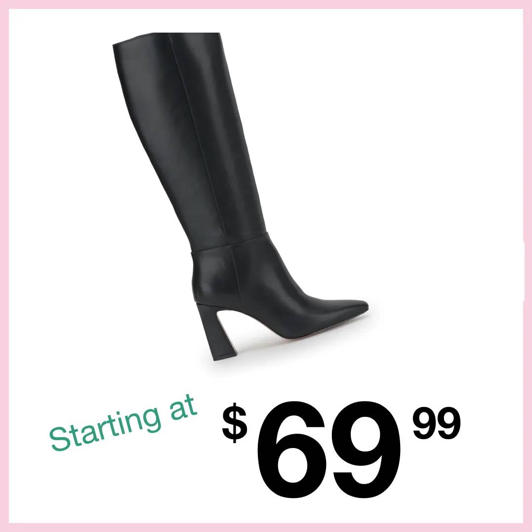 Featuring a tall black boot.