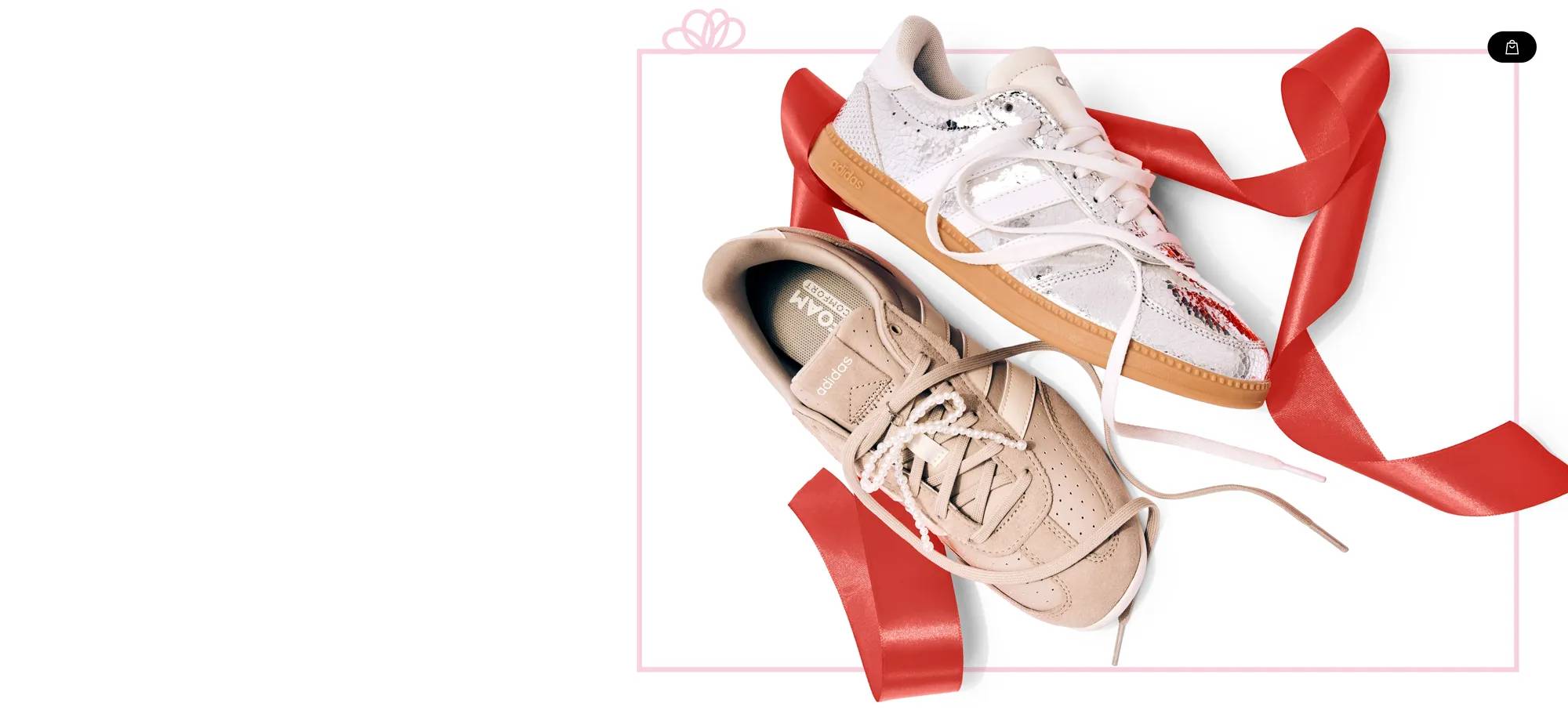 Featuring a pink and a silver court sneaker from adidas.
