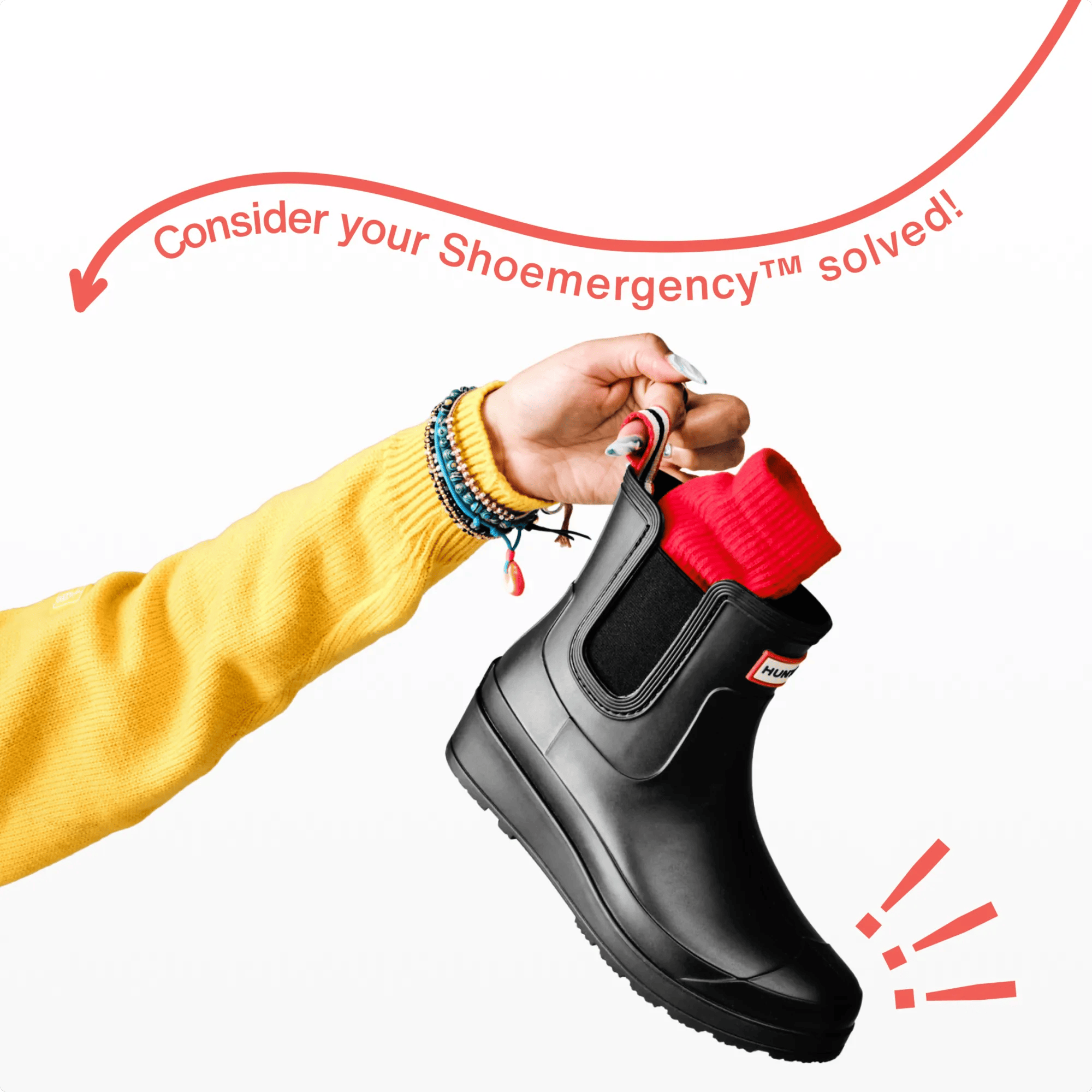 Featuring a HUNTER rain boot.