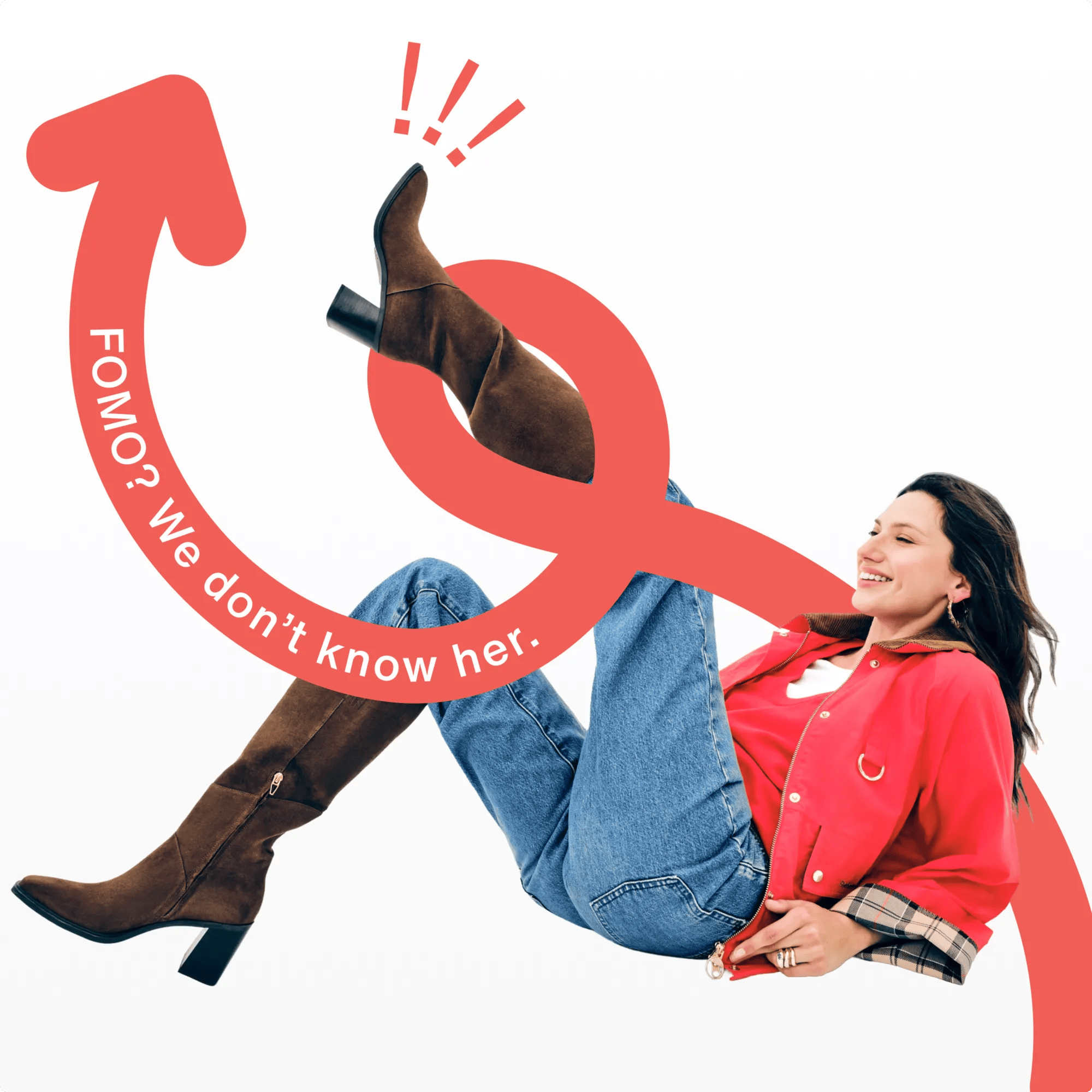 Featuring a woman wearing tall brown boots.